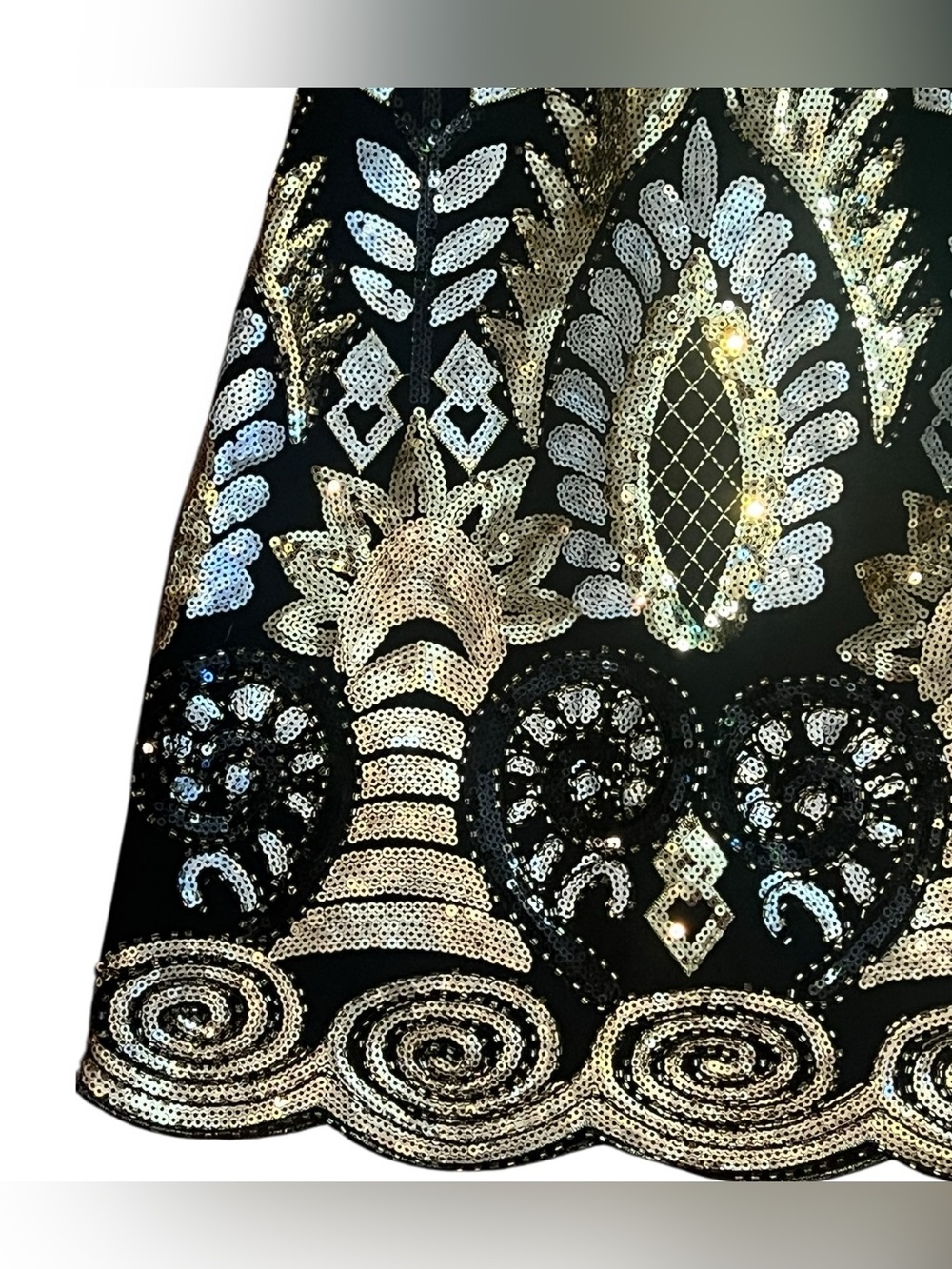 VICI Black Mini Skirt with Silver & Gold Sequins Stretch SZ L - Picture 13 of 16